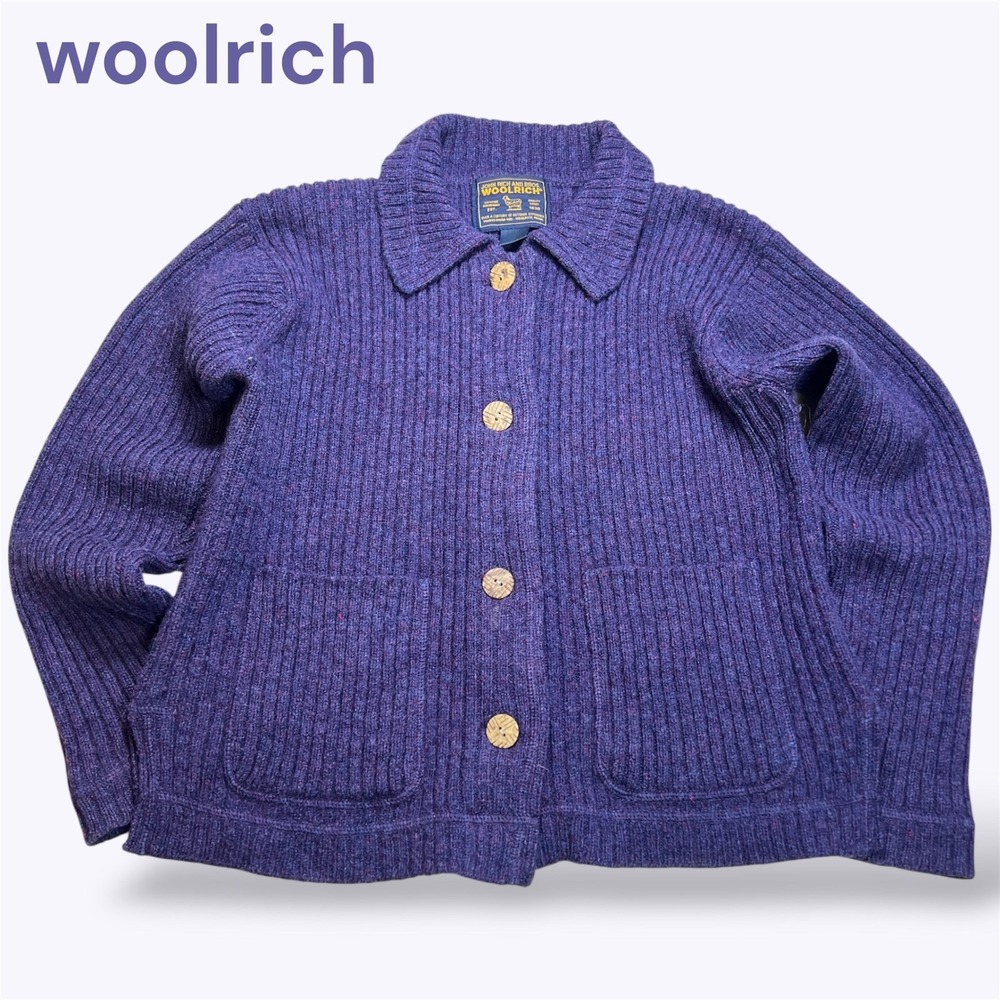 Woolrich Womens Plum Purple Wool Ribbed Knit Button Front Cardigan Jacket S